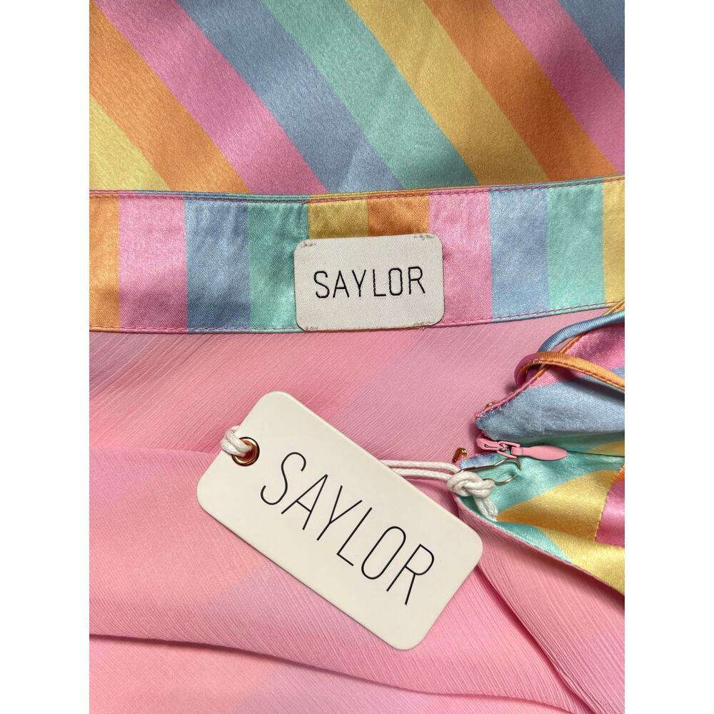 NWT Saylor Appolonia Rainbow Bias Satin Stripe Halter Resort Midi Dress Small - Picture 5 of 5